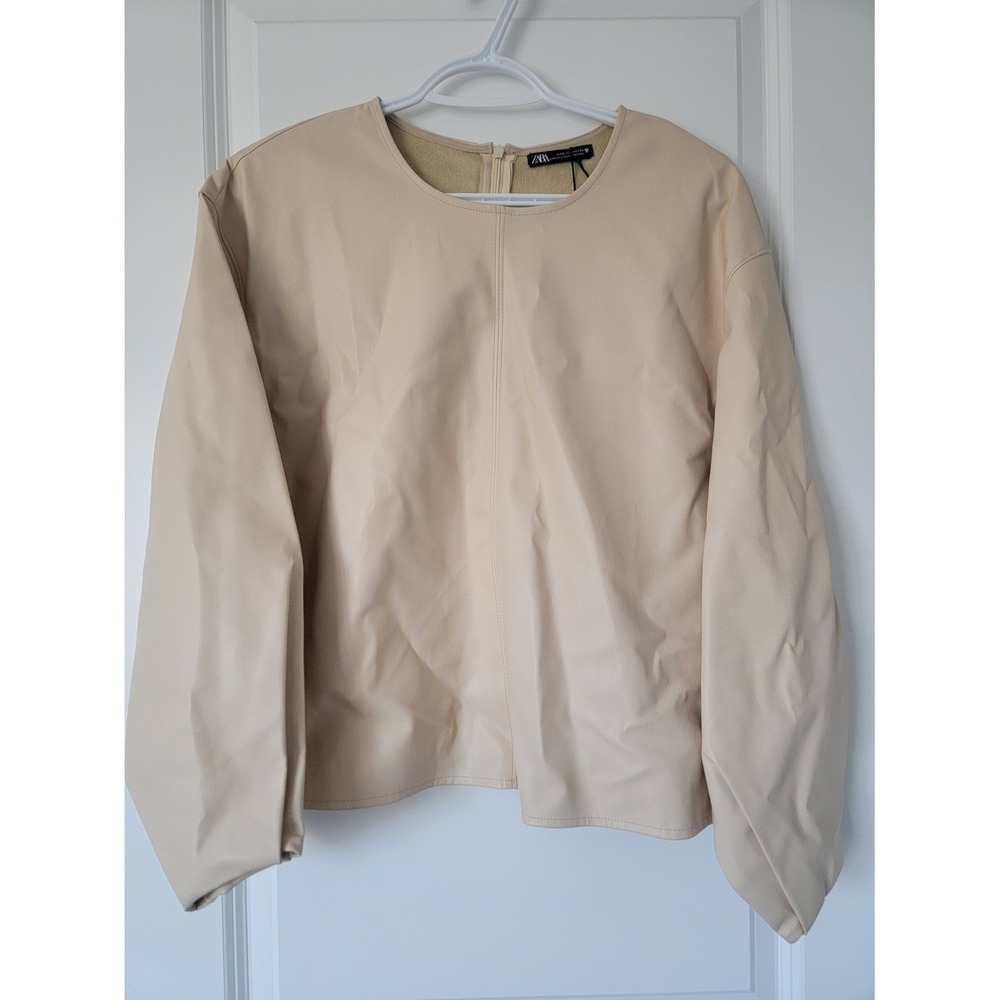 Zara Beige Faux Leather Long Sleeve Top